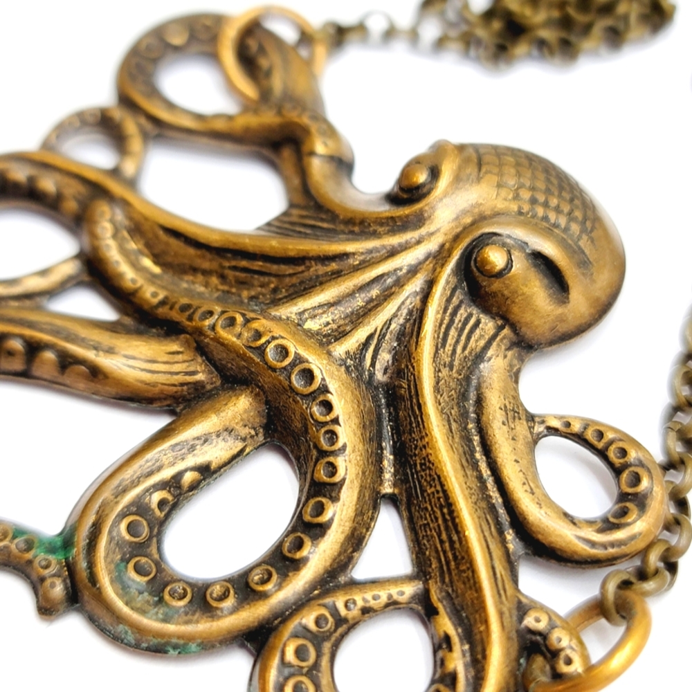 Steampunk Cosplay Sci-Fi Octopus Cthulu Squid Tentacles Brass Necklace Choker - Picture 9 of 12